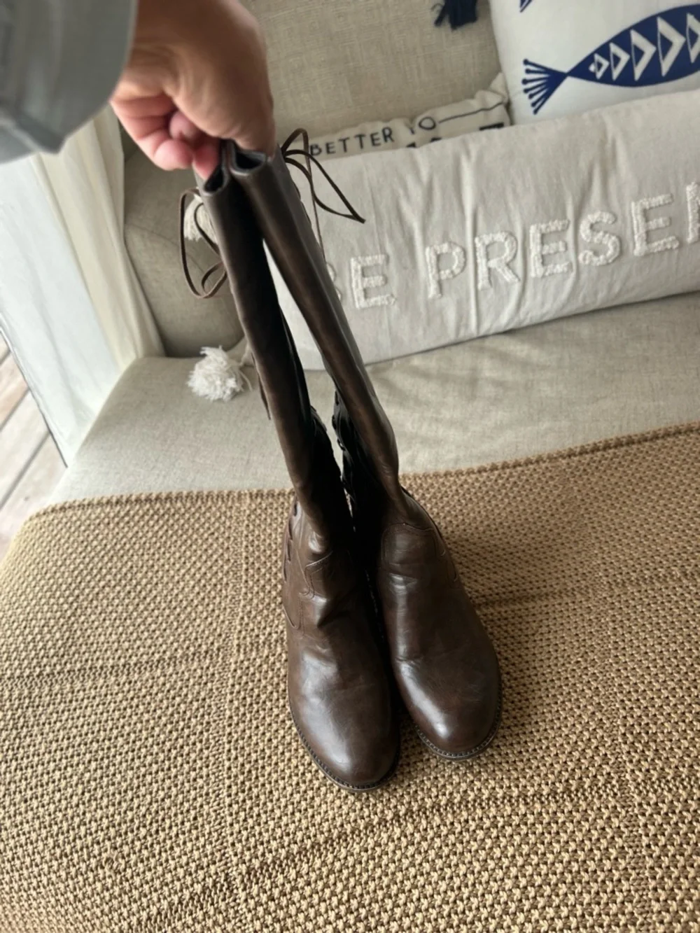 Brown Over-the-Knee Lace-Up Boots | Block Heel | Size 11 Wide